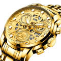 FNGEEN 4088 Men Hollow Quartz Watch Student Waterproof Luminous Watch(Brown Leather Gold Surface)