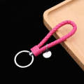 Woven Leather Cord Keychain Car Pendant Leather Key Ring Baotou With Small Round Piece(Rose Red)