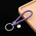 Woven Leather Cord Keychain Car Pendant Leather Key Ring Baotou With Small Round Piece(Deep Purple)