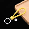 Woven Leather Cord Keychain Car Pendant Leather Key Ring Baotou With Small Round Piece(Yellow)