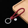 Woven Leather Cord Keychain Car Pendant Leather Key Ring Baotou With Small Round Piece(Red Wine)