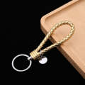 Woven Leather Cord Keychain Car Pendant Leather Key Ring Baotou With Small Round Piece(Golden)