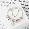 SL85 Colored Glaze Large Hole Bead Bracelet Alloy Pink Series Love Bird Pendant Bracelet,Size: 17cm