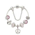 SL85 Colored Glaze Large Hole Bead Bracelet Alloy Pink Series Love Bird Pendant Bracelet,Size: 18cm