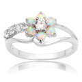925 Silver Women Opal Flower Ring Jewelry, Ring Size:6(White)