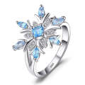 Fashion Snowflake Flower Blue Topaz Ring Jewelry Women, Ring Size:9