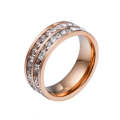 2 PCS Girls Simple Titanium Steel  Ring, Size: US Size 7(Double Row Rose Gold)