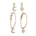 4 Pairs Ladies Crystal Earrings Stars The Moon Ear Ring Suit(Gold)