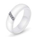 Simple Nano Ceramic Ring Trend Titanium Steel with Zircon Rings, Ring Size:7(White)