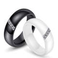 Simple Nano Ceramic Ring Trend Titanium Steel with Zircon Rings, Ring Size:7(White)