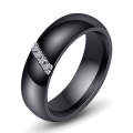 Simple Nano Ceramic Ring Trend Titanium Steel with Zircon Rings, Ring Size:7(Black)