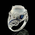 Vintage Silver Hollow Natural Opal Rings Feather Pattern Rings for Women Jewelry, Ring Size:9