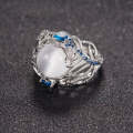 Vintage Silver Hollow Natural Opal Rings Feather Pattern Rings for Women Jewelry, Ring Size:9