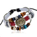 3 PCS BX016 Retro Personality Leather Beaded Bracelet(White Leather+Bronze Accessories)