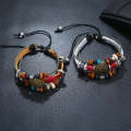 3 PCS BX016 Retro Personality Leather Beaded Bracelet(White Leather+Bronze Accessories)