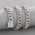 NL023 11mm Box Buckle Hip Hop Necklace, Size: 18cm (Pink White)
