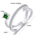 2 PCS J356 Ladies Emerald Zircon Double Micro Setting Open Ring(White Gold)
