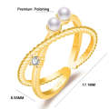 2 PCS J358 Ladies Fashion Pearl Index Finger Open Ring(Golden Color)