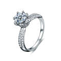 XJZ012 925 Sterling Silver Moissanite Ring Crown Ring Engagement Jewelry, Size: 5(White Gold)