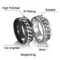2 PCS Men Stainless Steel Embossed Turnable Chain Rings, Color: Black Steel Color(9)