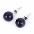 1 Pairs DIY Simple Round Natural Agate Stone Women All-match Stud Earrings(Blue Sandstone)