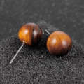 1 Pairs DIY Simple Round Natural Agate Stone Women All-match Stud Earrings(Tiger Eye Stone)