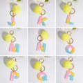 2 PCS Crystal Epoxy Rainbow Color Keychain Hair Ball Ladies Bag Pendant(M)