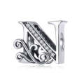 BSC030 26 Letters DIY Bracelet Beaded Accessories Zircon Silver Beads, Style: N