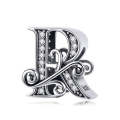BSC030 26 Letters DIY Bracelet Beaded Accessories Zircon Silver Beads, Style: R