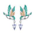 Drip Oil Craft Kingfisher Earrings Ring Set 925 Silver Jewelry, Style: Earrings