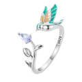 Drip Oil Craft Kingfisher Earrings Ring Set 925 Silver Jewelry, Style: Ring