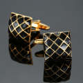 Laser Metal Brass Men Shirt Cufflinks, Color: Black Bottom Golden Net
