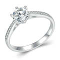 MSR004 Sterling Silver S925 Six Claw Moissanite Ring White Gold Plated Jewellery, Size: No.7