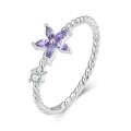 BSR326 Sterling Silver S925 Geometric Zirconia Purple Flower White Gold Plated Ring(No.6)