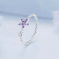 BSR326 Sterling Silver S925 Geometric Zirconia Purple Flower White Gold Plated Ring(No.6)