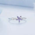 BSR326 Sterling Silver S925 Geometric Zirconia Purple Flower White Gold Plated Ring(No.7)