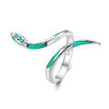 BSR328 Sterling Silver S925 White Gold Plated Oil Drop Zirconia Green Snake Ring(Open Adjustable)