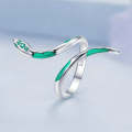BSR328 Sterling Silver S925 White Gold Plated Oil Drop Zirconia Green Snake Ring(Open Adjustable)