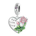 SCC2417 Sterling Silver S925 Lotus Flower Love Zirconia Engraved Bracelet Charm Bead