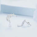 BSE747 Sterling Silver S925 White Gold Plated Feather Drop Zirconia Stud Earrings