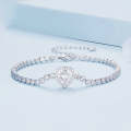 BSB098 S925 Sterling Silver Sparkling White Gold Plated Heart Zirconia Bracelet