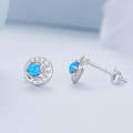 BSE746 Sterling Silver S925 White Gold Plated Zirconia Opal Star and Moon Earrings