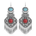 Vintage Tassel Earrings Exaggerated Turquoise Jewelry Earrings(Red)