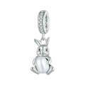 BSC745 S925 Sterling Silver Rabbit Holding Pearl Bracelet Platinum Plated Beads