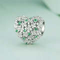 BSC760 S925 Sterling Silver Lucky Heart Green Zircon Clover Beads