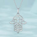 SCN490 Sterling Silver S925 Hand of Fatima Hollow Lotus Plated Platinum Necklace