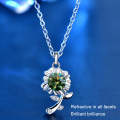 XMA033 925 Silver Necklace Moissanite Sunflower Flower Pendant Jewelry, Color: Green