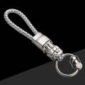 Braided Leather Rope Brave Troops Keychain With LED Light Metal Pendant(White+White Rope)