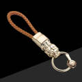 Braided Leather Rope Brave Troops Keychain With LED Light Metal Pendant(Golden+Orange Rope)
