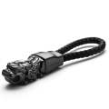 Braided Leather Rope Brave Troops Keychain With LED Light Metal Pendant(Black+Black Rope)